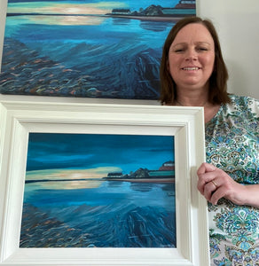 The framed Original and the canvas print in background.  Created from original reference photo by Tony Campbell photographer.  Image shows Nanny Cottage, Laytown.    