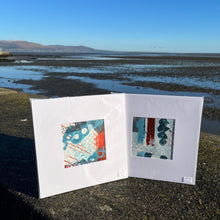 Load image into Gallery viewer, two denim abstract  mini paintings sitting on sea wall in Blackrock