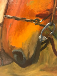 close up of the detail in the horse's bridle and nose    
