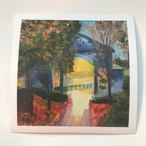 fine art print on paper only - ballsgrove gate in autumn   drogheda   golden sunlight coming throught the gateway and up the path 