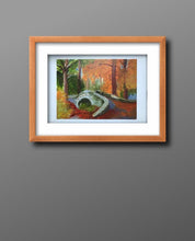 Load image into Gallery viewer, woodland walk in autumn    reds and oranges   walkway   footbridge