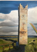 Load image into Gallery viewer, picture showing Mornington Tower and a person standing at a fence on the way down the path to it